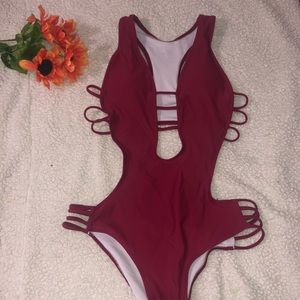 Burgundy one piece swimsuit